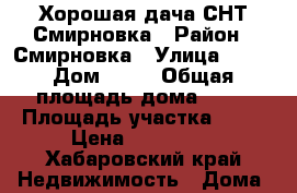 Хорошая дача СНТ Смирновка › Район ­ Смирновка › Улица ­ 13 › Дом ­ 13 › Общая площадь дома ­ 45 › Площадь участка ­ 12 › Цена ­ 400 000 - Хабаровский край Недвижимость » Дома, коттеджи, дачи продажа   . Хабаровский край